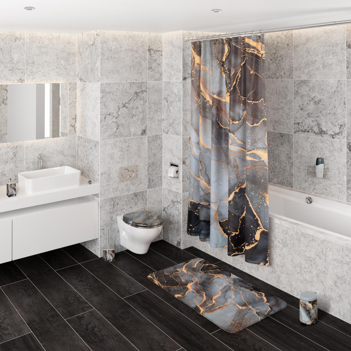 WC-SITZ Marmor Abstrakt - Braun, Holzwerkstoff (38/6/47cm) - Sanilo