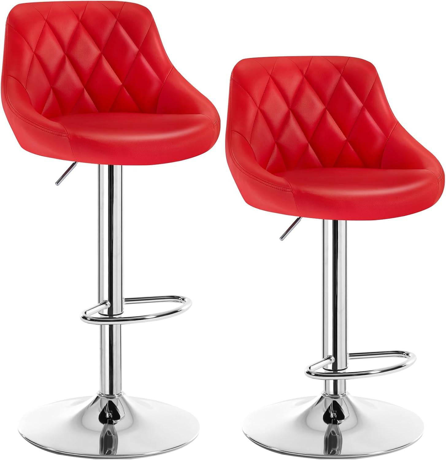 BARHOCKER 2er Set, Kunstleder,Höhenverstellbar, 360° Drehbar - Rot, Metall (47/104/39cm) - Woltu