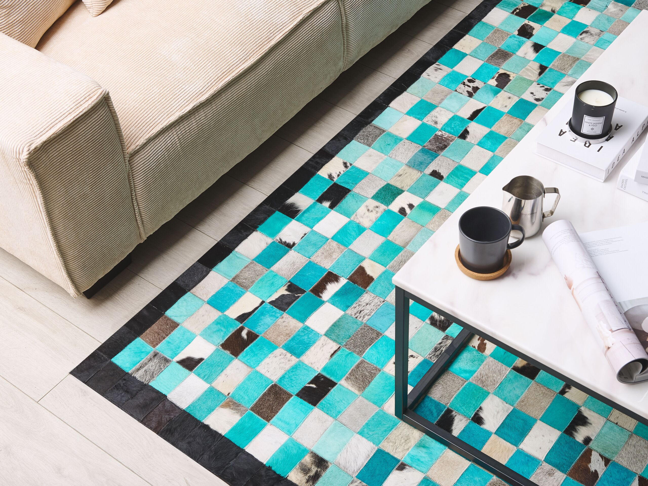 KURZFLOR-TEPPICH Nikfer 200/140 cm - Blau, Fell (140/200cm) - Beliani