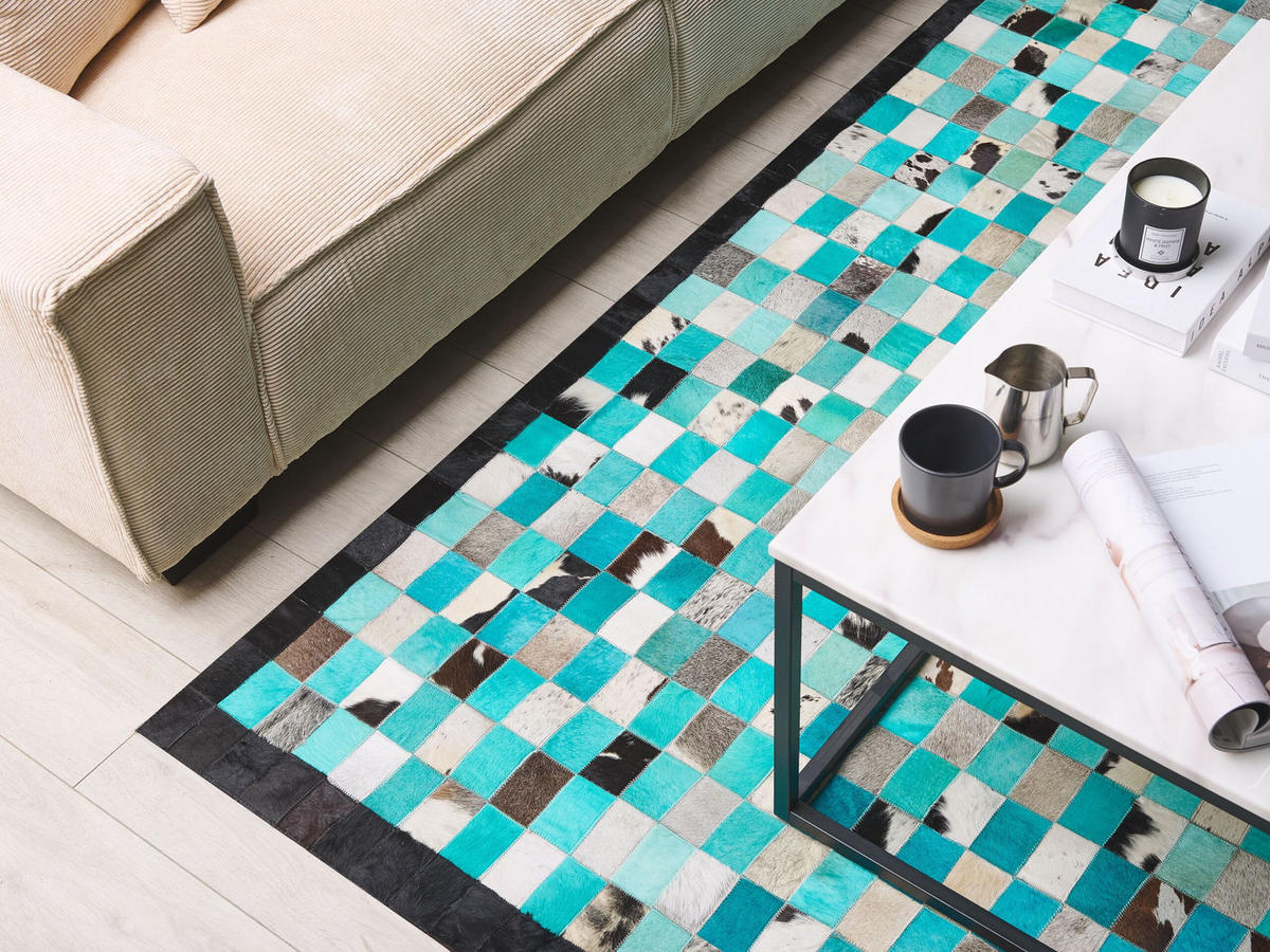 KURZFLOR-TEPPICH Nikfer 200/140 cm - Blau, Fell (140/200cm) - Beliani