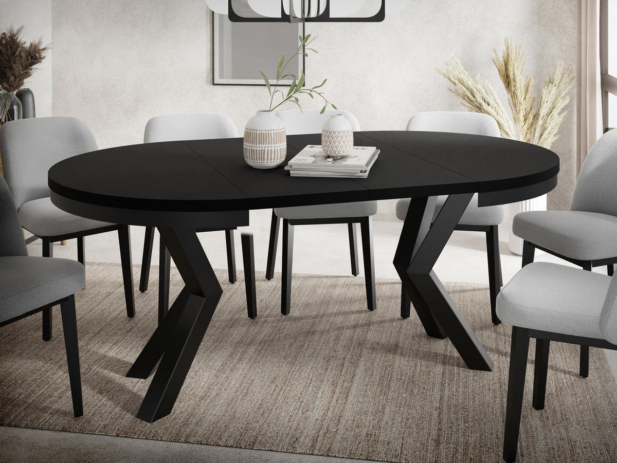 ESSTISCH Clara runder ausziehbarer, Schwarz 100-180/100/76 cm - Schwarz, Holzwerkstoff/Metall (100/180/76cm) - WFL GROUP