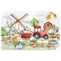 KINDERTAPETE - Bauernhof - Traktor - Kinder - Tiere - 400x280 cm - Weiß, Papier (400/280cm) - OnlyWow