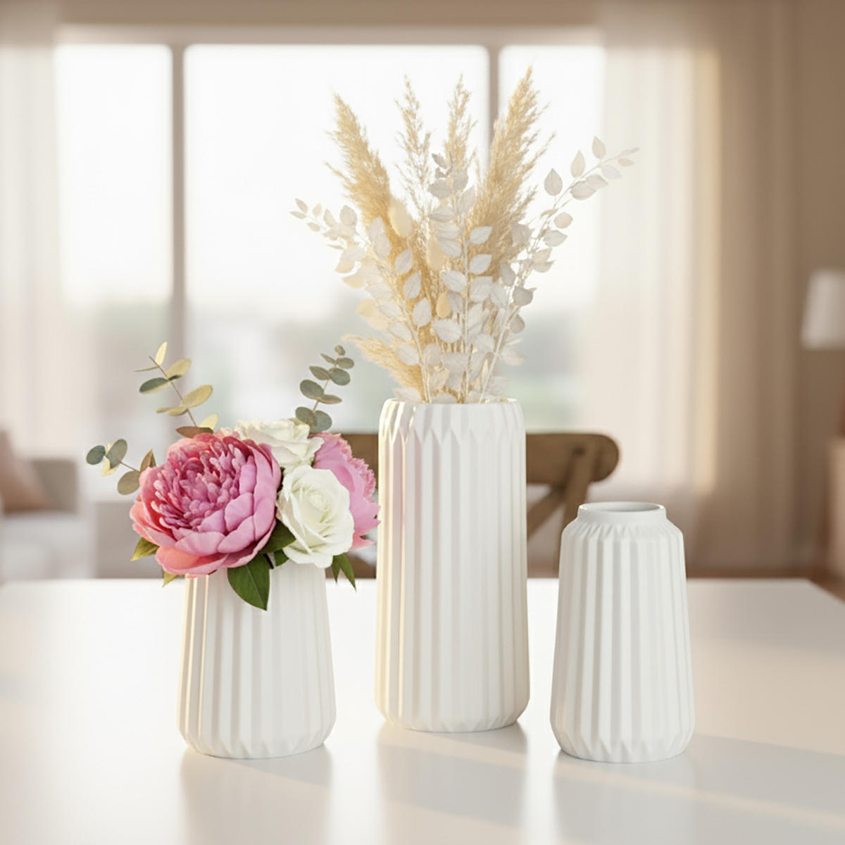 SADA váz - biela, keramika (20cm) - Relaxdays