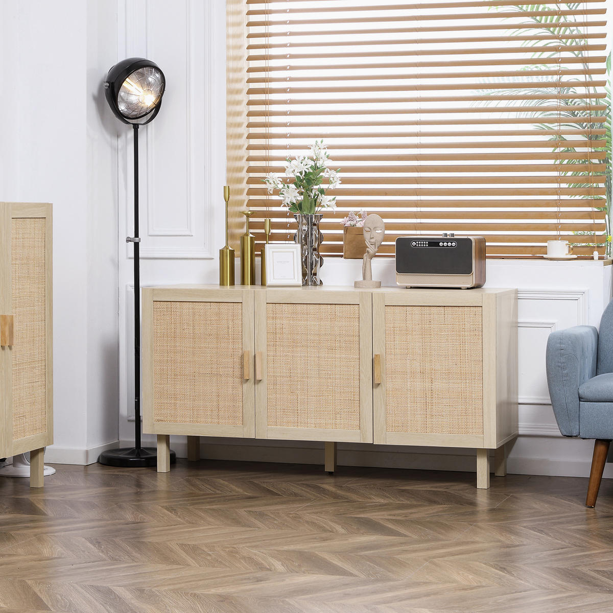 SIDEBOARD Holzwerkstoff/Rattan-Optik, 3 Türen, 136/41/70 cm - Naturfarben, Holz (136/70/41cm) - PANGIVO