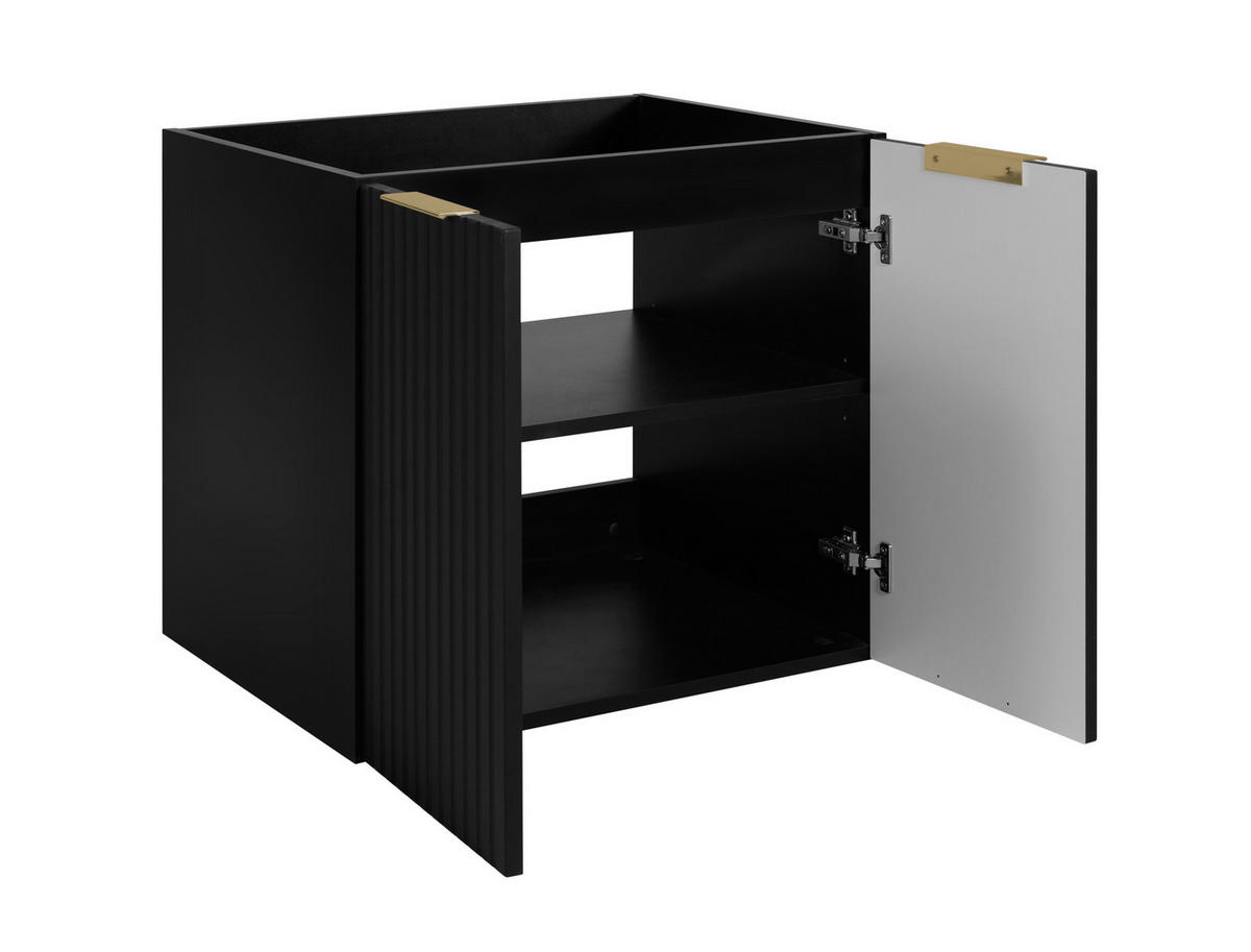 BADEZIMMER-SET, 57×46×160 cm, Schwarz / Arbeitsplatte aus Eiche Craft, goldener Griff - Schwarz, Holzwerkstoff (160/57/46cm) - 3XE LIVING