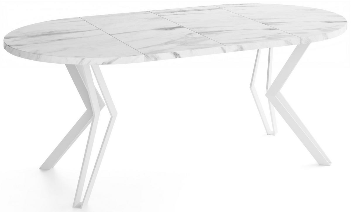 ESSTISCH Austin runder ausziehbarer, Marmor Weiß 120-200/100/76 cm - Ecru/Weiß, Holzwerkstoff/Metall (120/200/76cm) - WFL GROUP