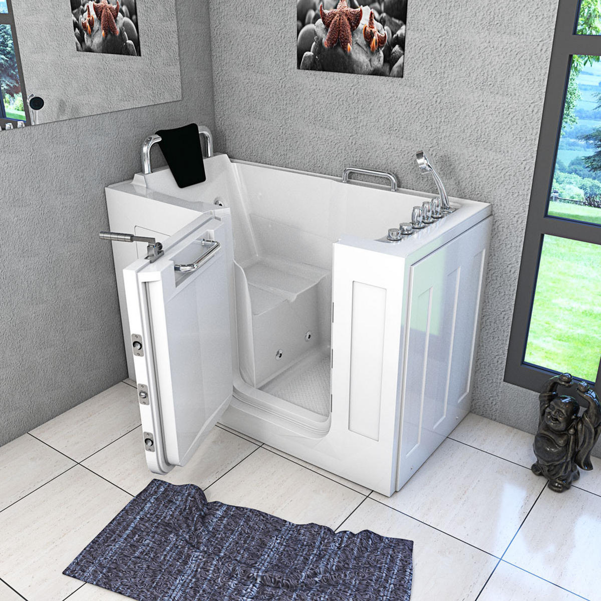 SITZWANNE Whirlpool mit Tür S07WP-TH-A-L - Weiß, Glas/Kunststoff (76/116/140cm) - AcquaVapore by Sandra Jentho