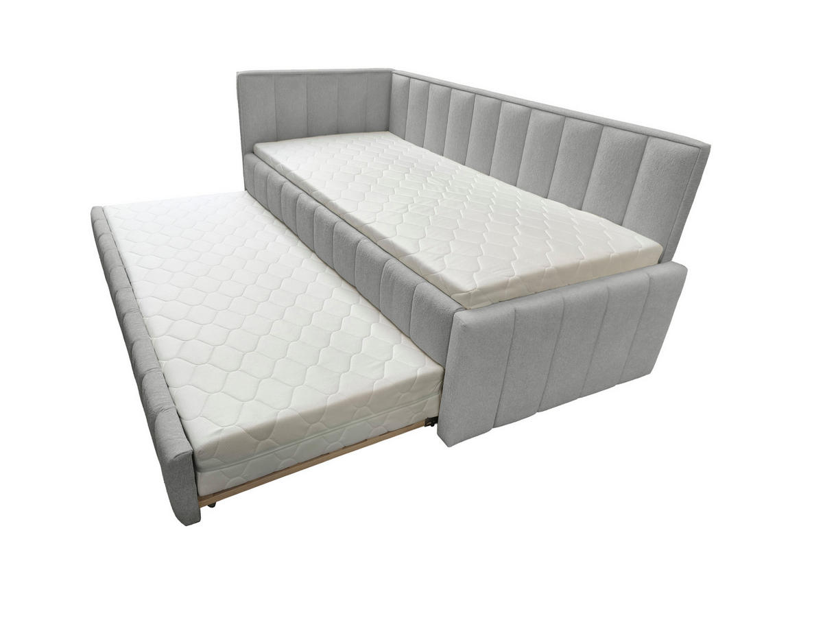POLSTER-KINDERBETT LUKA 90x200 cm, links, mit Ausziehbett – Grau - Grau, Textil - KS Home Concept