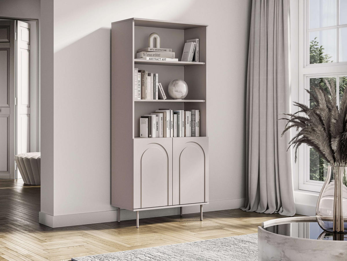 BÜCHERREGAL – ORVELLA 02 – Modernes mit Push-to-Open und offenem Stauraum - Kaschmir, Holzwerkstoff (80/180/40cm) - hi-markt