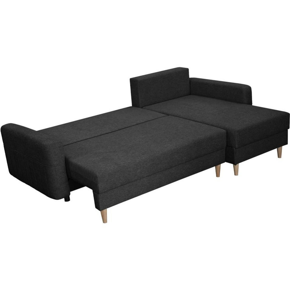 ECKSCHLAFSOFA Vega mit Universelle Ottomane Schwarz - Schwarz, Textil (225/150cm) - Beautysofa