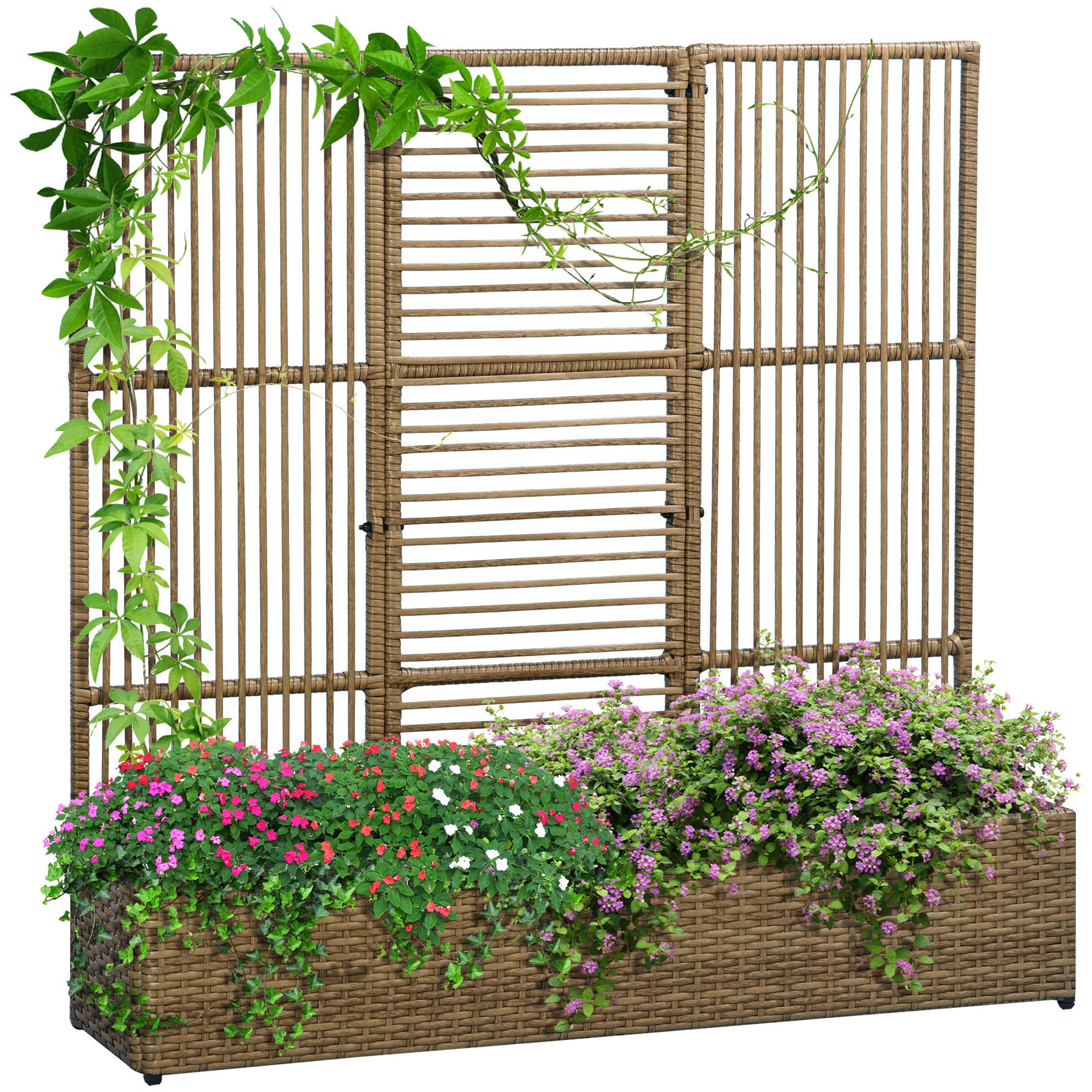 POLYRATTAN Hochbeet, Pflanzenkasten - Sandfarben, Metall (103/29/103cm) - Outsunny