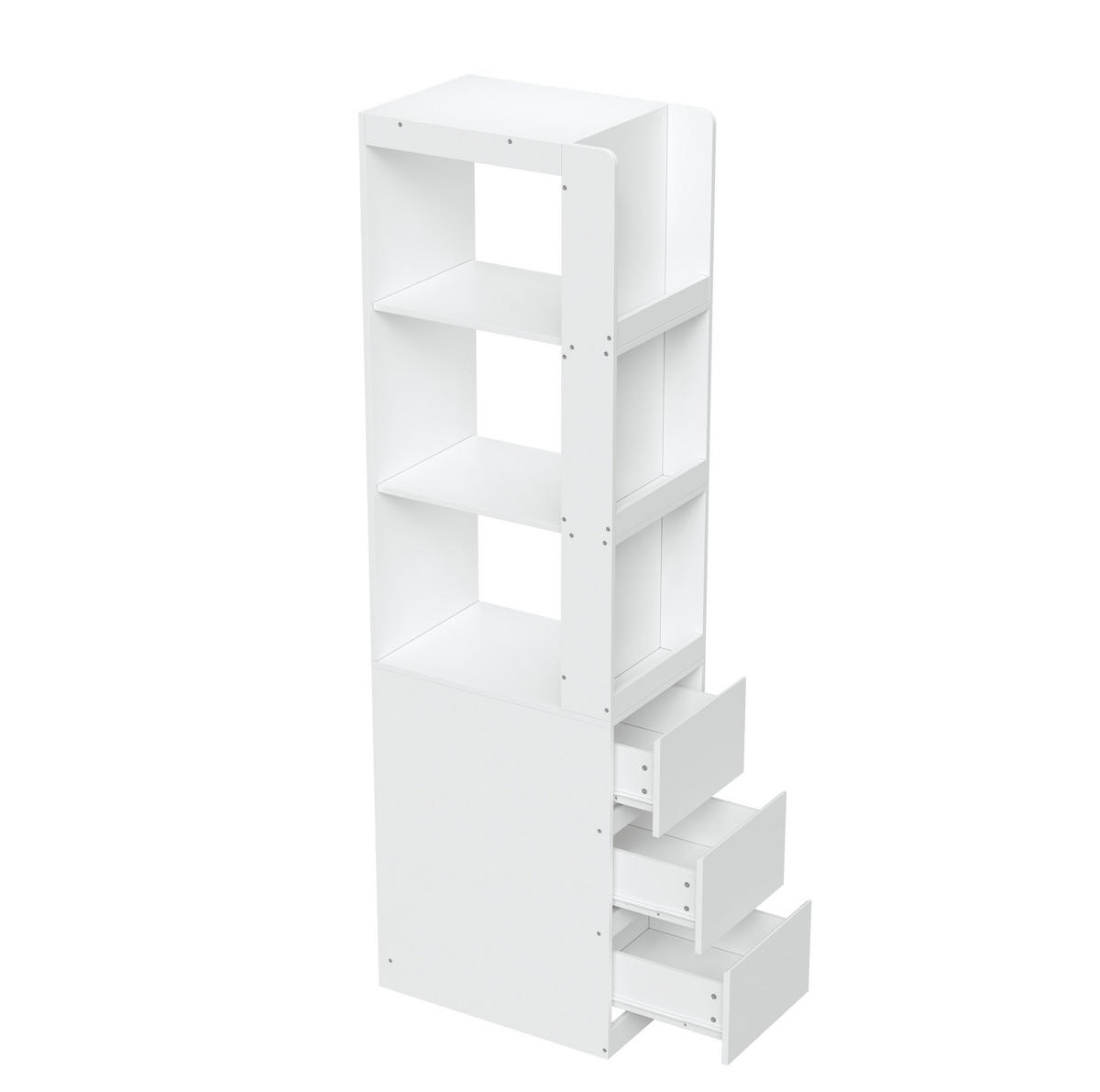 HOCHSCHRANK aus Spanplatte 60x40x200cm in Weiß mit 3 Fächern & 3 Schubladen - Weiß, Holzwerkstoff (60/200/40cm) - Modfu