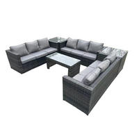 LOUNGESOFA Polyrattan 9-Sitzer - Dunkelgrau/Grau, Glas/Kunststoff - Fimous