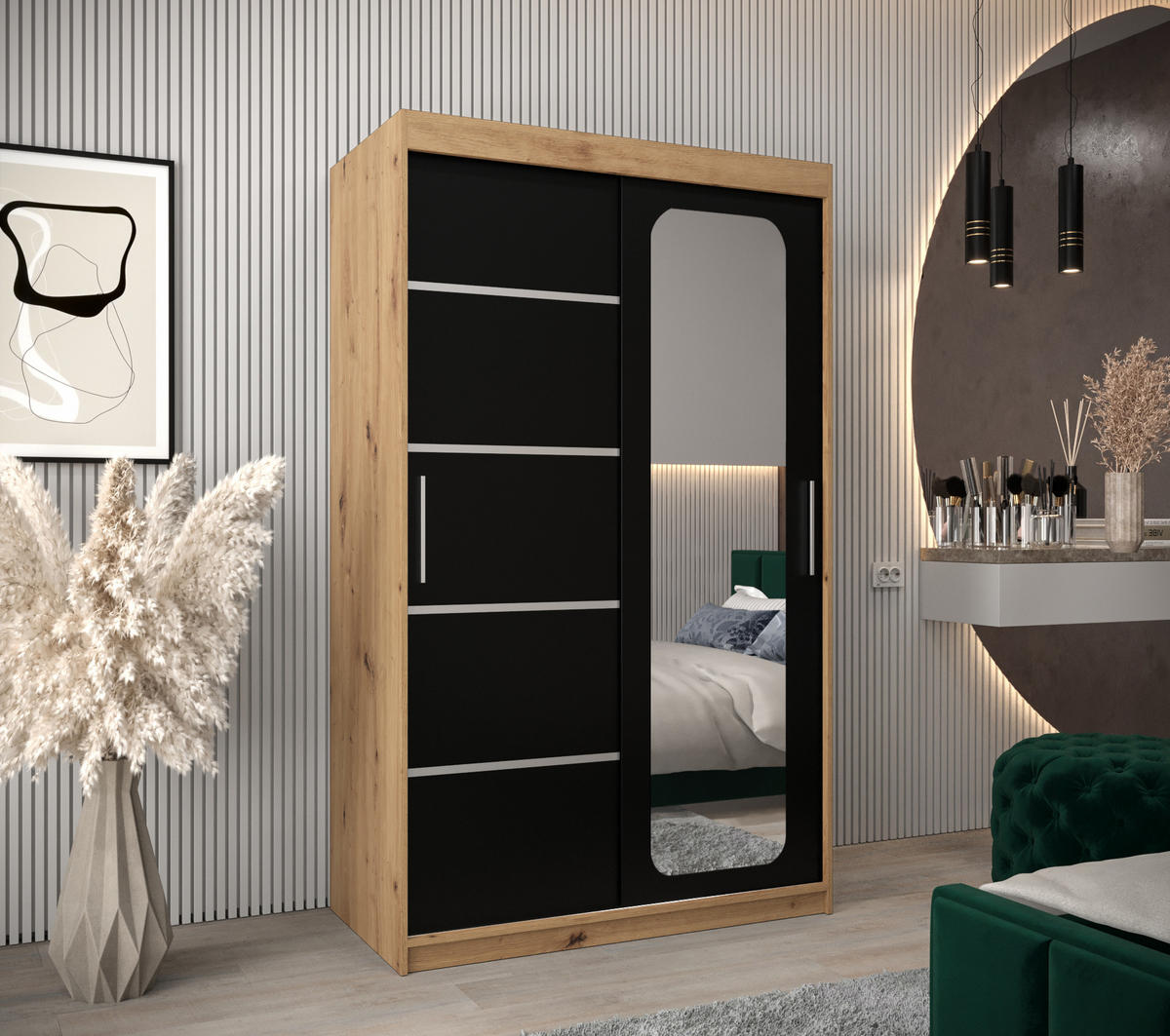 SCHWEBETÜRENSCHRANK 200/120/62 2-türig - Silberfarben/Schwarz, Holz/Kunststoff (120/200/62cm) - Abiks Möbel