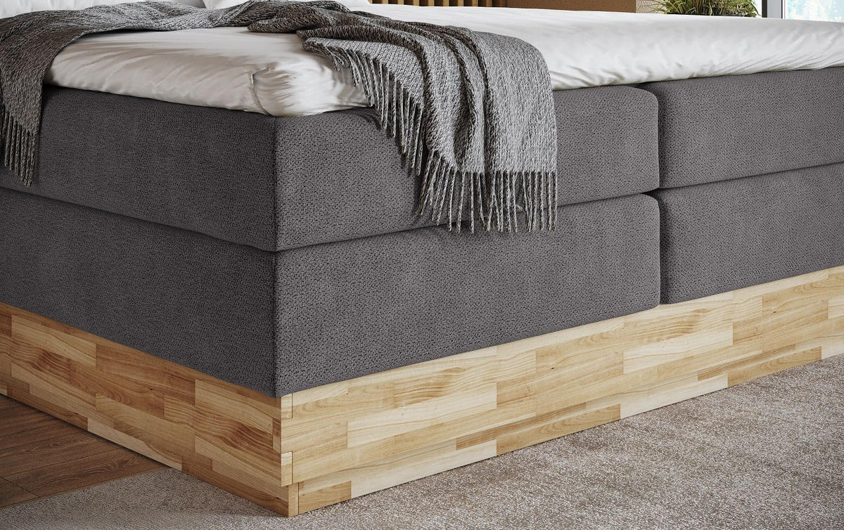 BOXSPRINGBETT 140/160/180x200 – inkl. Bettkasten, 7‑Zonen‑Taschenfederkern-Matratze und Topper - Anthrazit/Graphitfarben, Holz/Textil (180/200cm) - Cotta