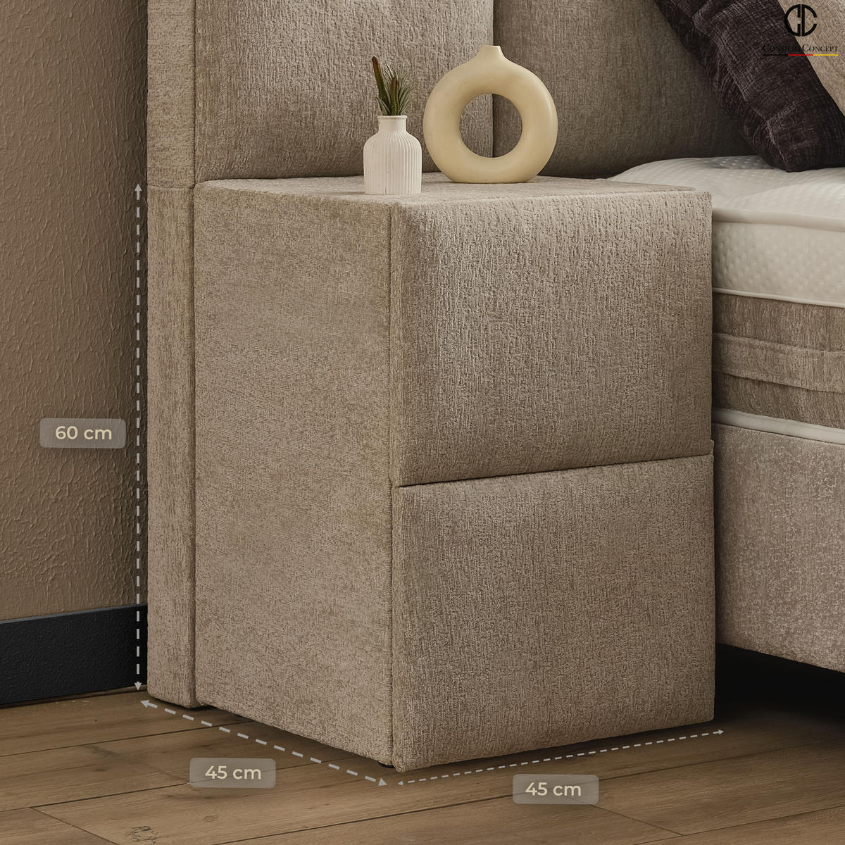 NACHTTISCH DAVIS 45/45/60 cm, Helltaupe, zwei Schubladen - Taupe/Schwarz, Holz/Kunststoff (45/60/45cm) - Consilio Concept