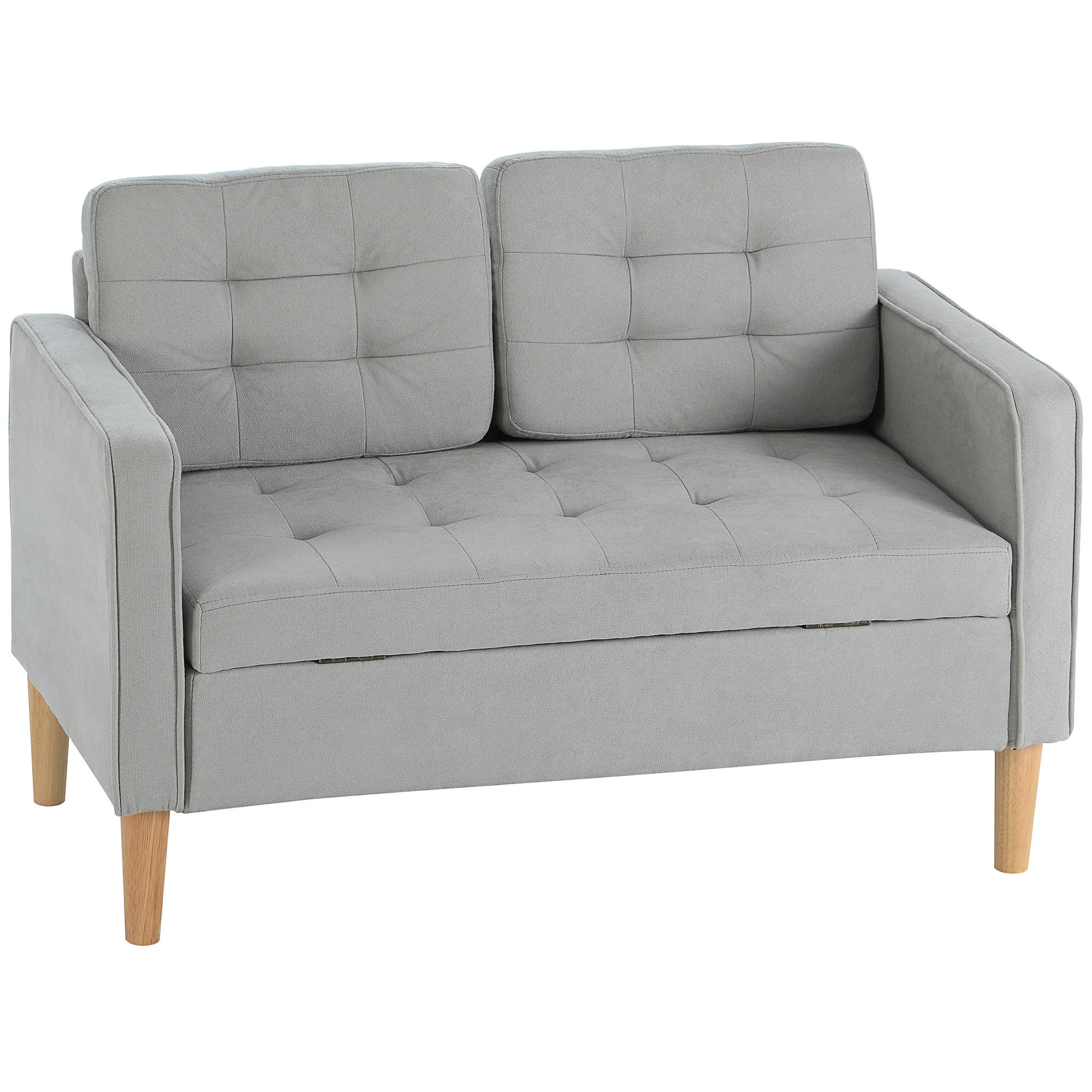 2 Sitzer Sofa, Couch mit Stauraum, Holzbeine, Gepolsterter Polstersofa, Hellgrau - Hellgrau/Naturfarben, Holz/Textil (62/78/117cm) - HOMCOM