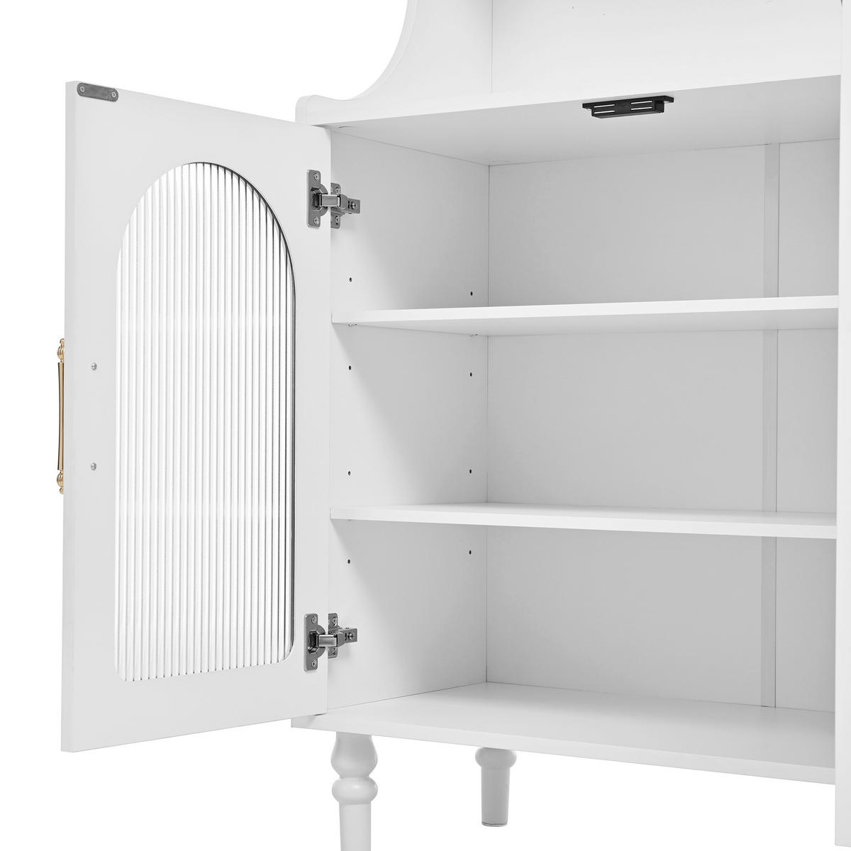 BUFFET 120x40x138.5 cm Weiß mit Fluted Glas & Ladestation - Weiß, Holzwerkstoff (40/138.5/120cm) - Modfu