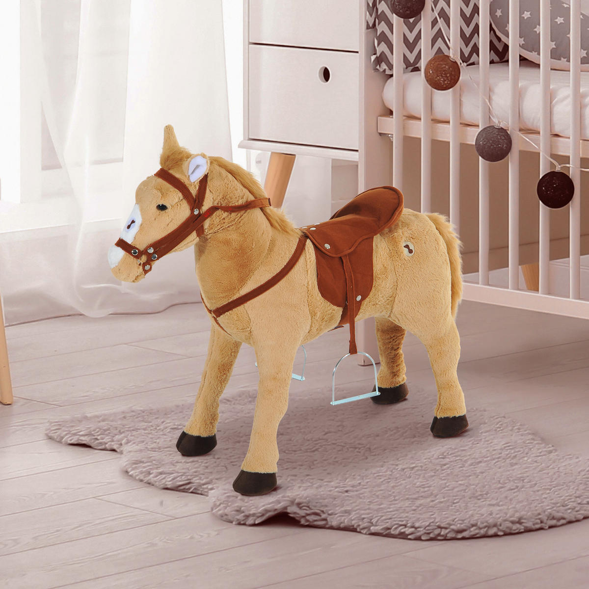 KINDER SCHAUKELTIER, Beige, Plüsch+ Eisen - Beige, Metall (28/60/85cm) - HOMCOM