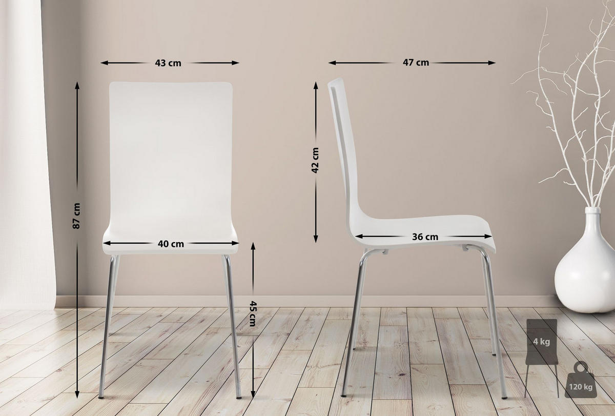 BESUCHERSTUHL 8er Set Holz weiß - Weiß, Holz/Metall (43/87/47cm) - CLP