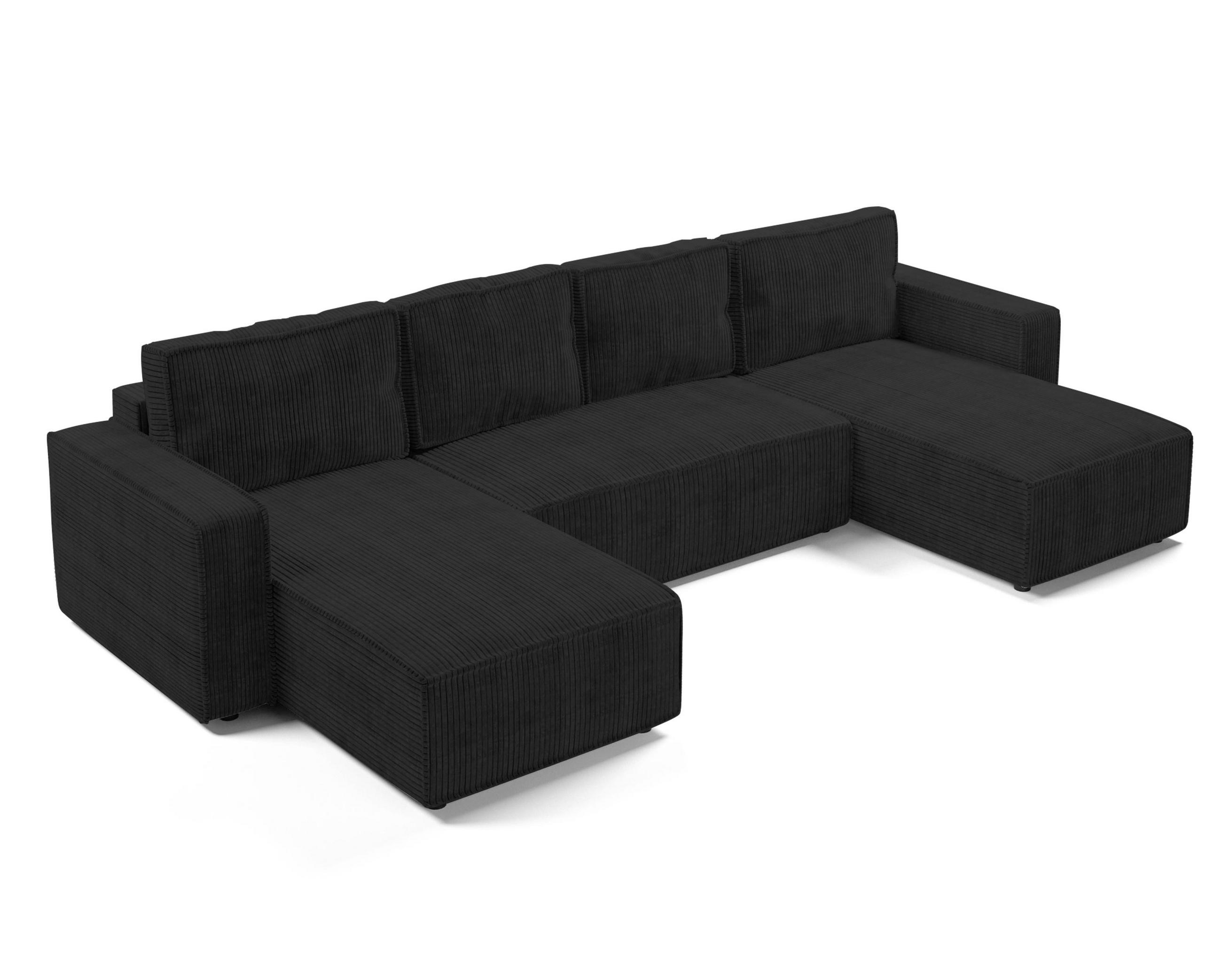 WOHNLANDSCHAFT Aydin U Form Dunkelgrau 338/169/85 cm Cord mit Schlaffunktion - Dunkelgrau/Schwarz, Kunststoff/Textil (338/85/169cm) - AX Living