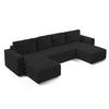 WOHNLANDSCHAFT Aydin U Form Dunkelgrau 338/169/85 cm Cord mit Schlaffunktion - Dunkelgrau/Schwarz, Kunststoff/Textil (338/85/169cm) - AX Living