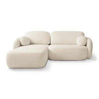 ECKSOFA AMICO L-S Creme Geflochtener Stoff mit Schlaffunktion - Creme, Holz (248/174cm) - MASSENO