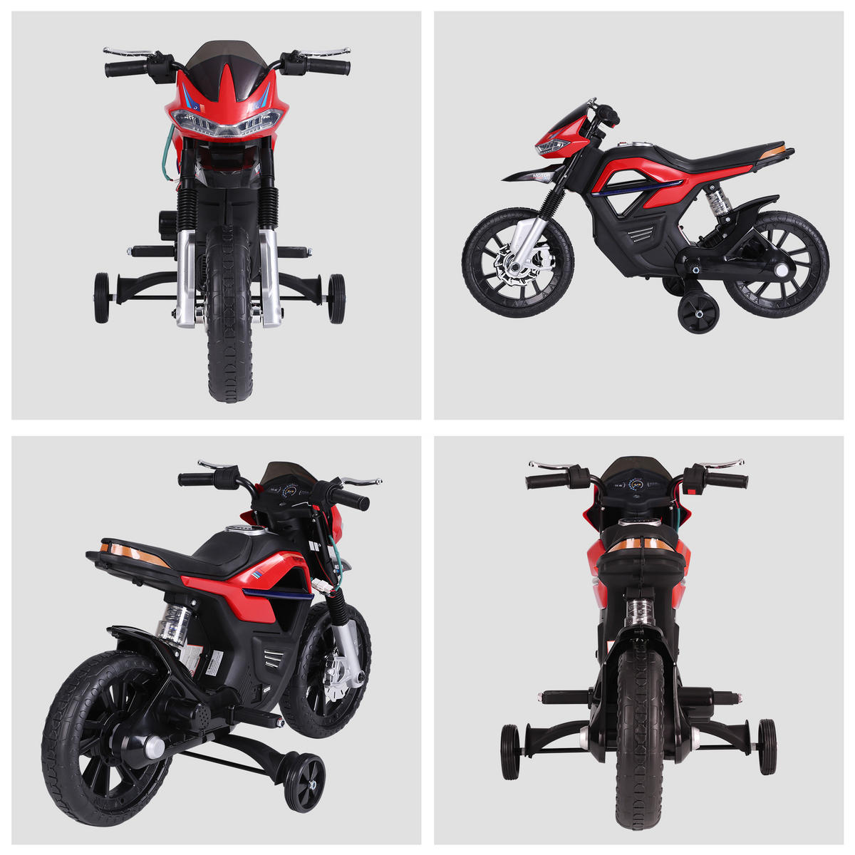 ELEKTRO-MOTORRAD DE-12979 mit Stützrädern Rot - Rot, Kunststoff (105/52/62cm) - ComfortXL