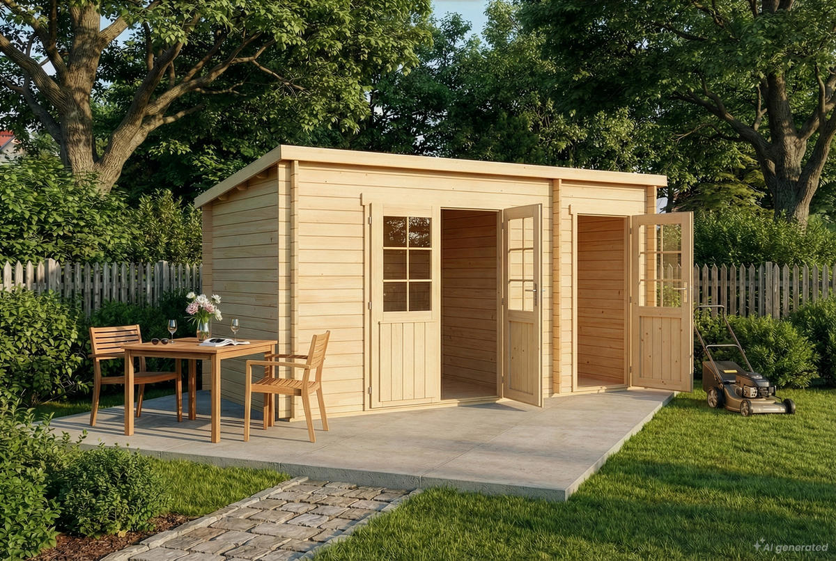 GARTENHAUS Holz Maria mit Anbau - Naturfarben, Holz (450/228/272cm) - Alpholz