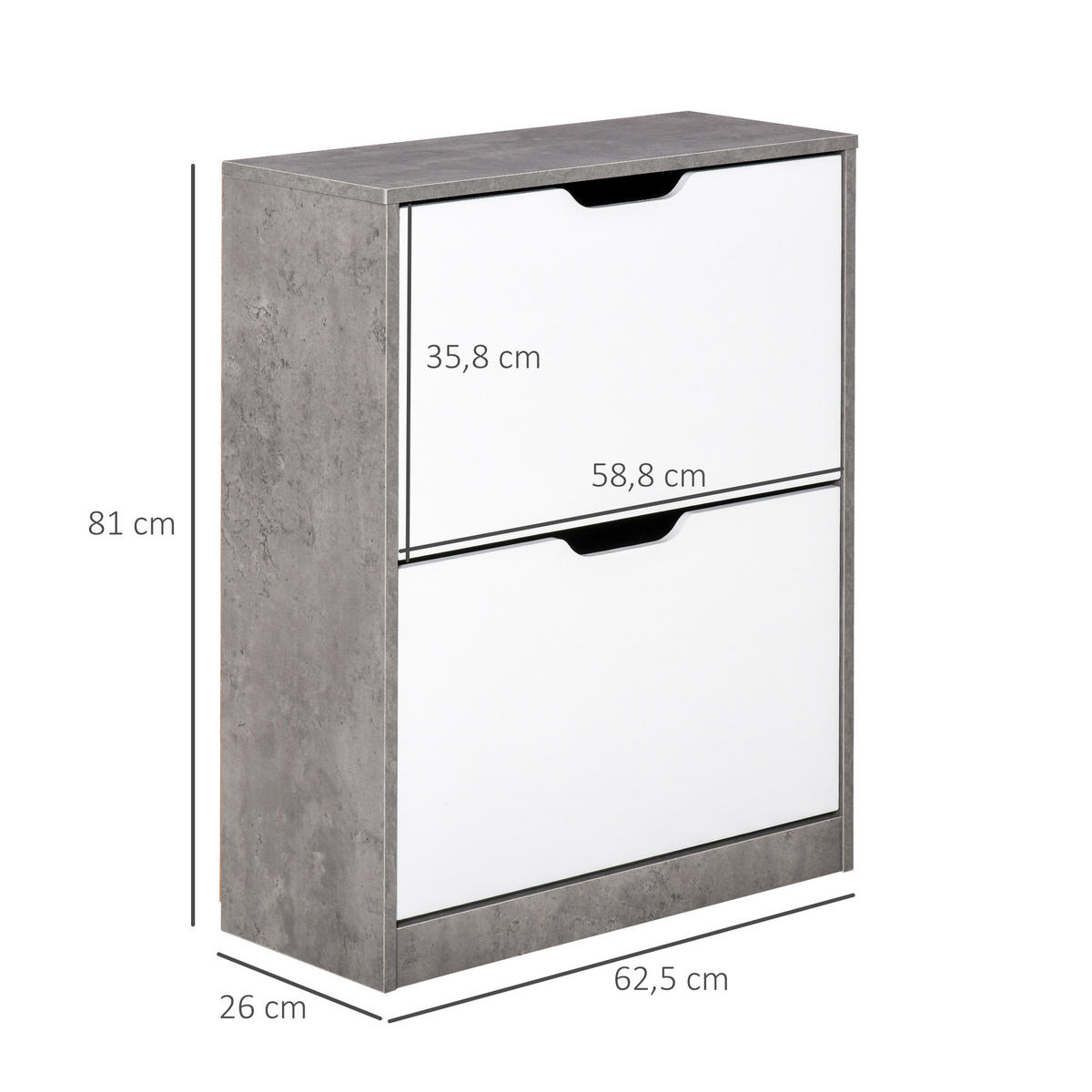 SCHUHSCHRANK DE-14978 2 Klapptüren mit verstellbaren Böden Grau - Weiß, Holzwerkstoff (62.5/81/26cm) - ComfortXL