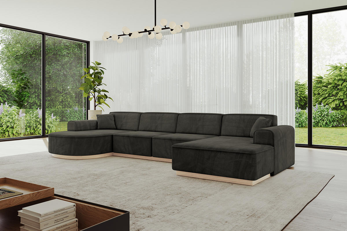 WOHNLANDSCHAFT ARRIO-U2 303x171x83 cm Schwarz - Schwarz, Holzwerkstoff/Textil (388/83/171cm) - ALTDECOR