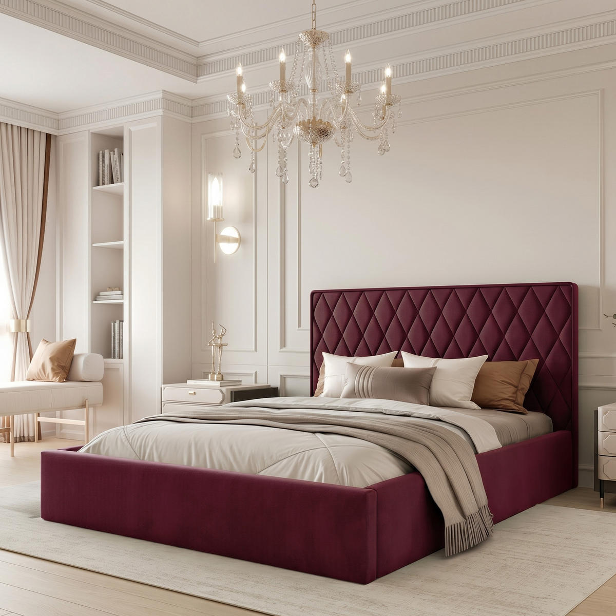 POLSTERBETT PONTI 160x200 cm Bordeaux (Stoff Magic Velvet) - Kompakt, mit Bettkasten und Lattenrost - Bordeaux, Holzwerkstoff/Textil (160/200cm) - Ravio