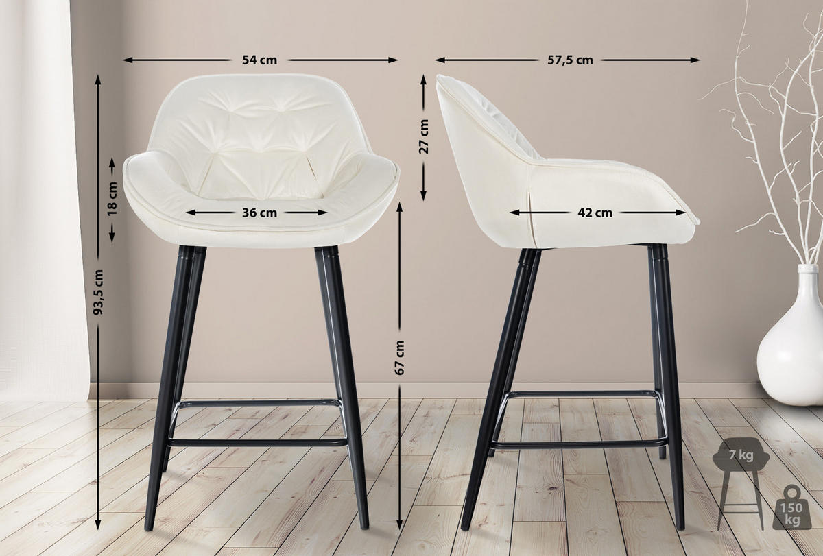 BARHOCKER Samt creme - Creme, Textil/Metall (54/93.5/57.5cm) - CLP