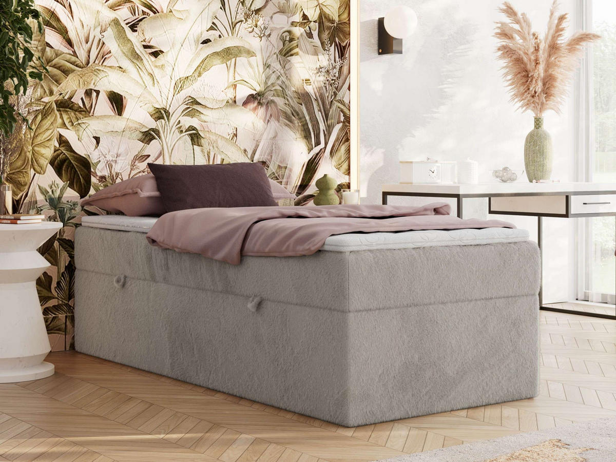 BOXBETT ZERO 90/200 - Hellgrau Plüsch - H4 - Topper Visco - Hellgrau, Textil (90/200cm) - MKS