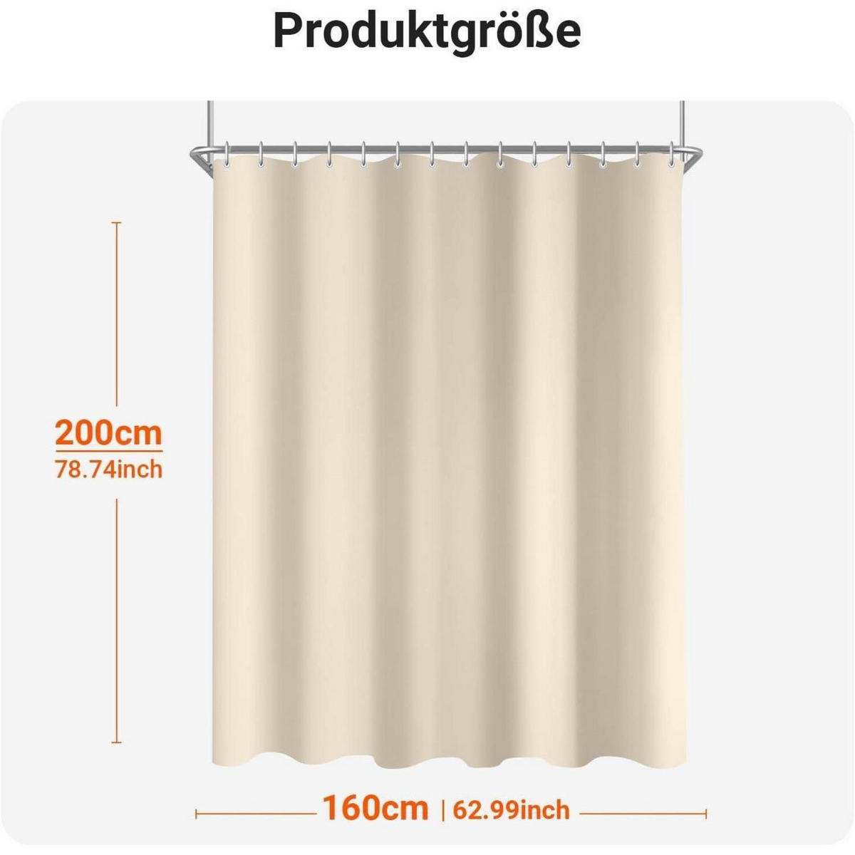 DUSCHVORHANG 160 x 200 cm Beige mit beschwertem Saum - Beige, Textil (160/200cm)