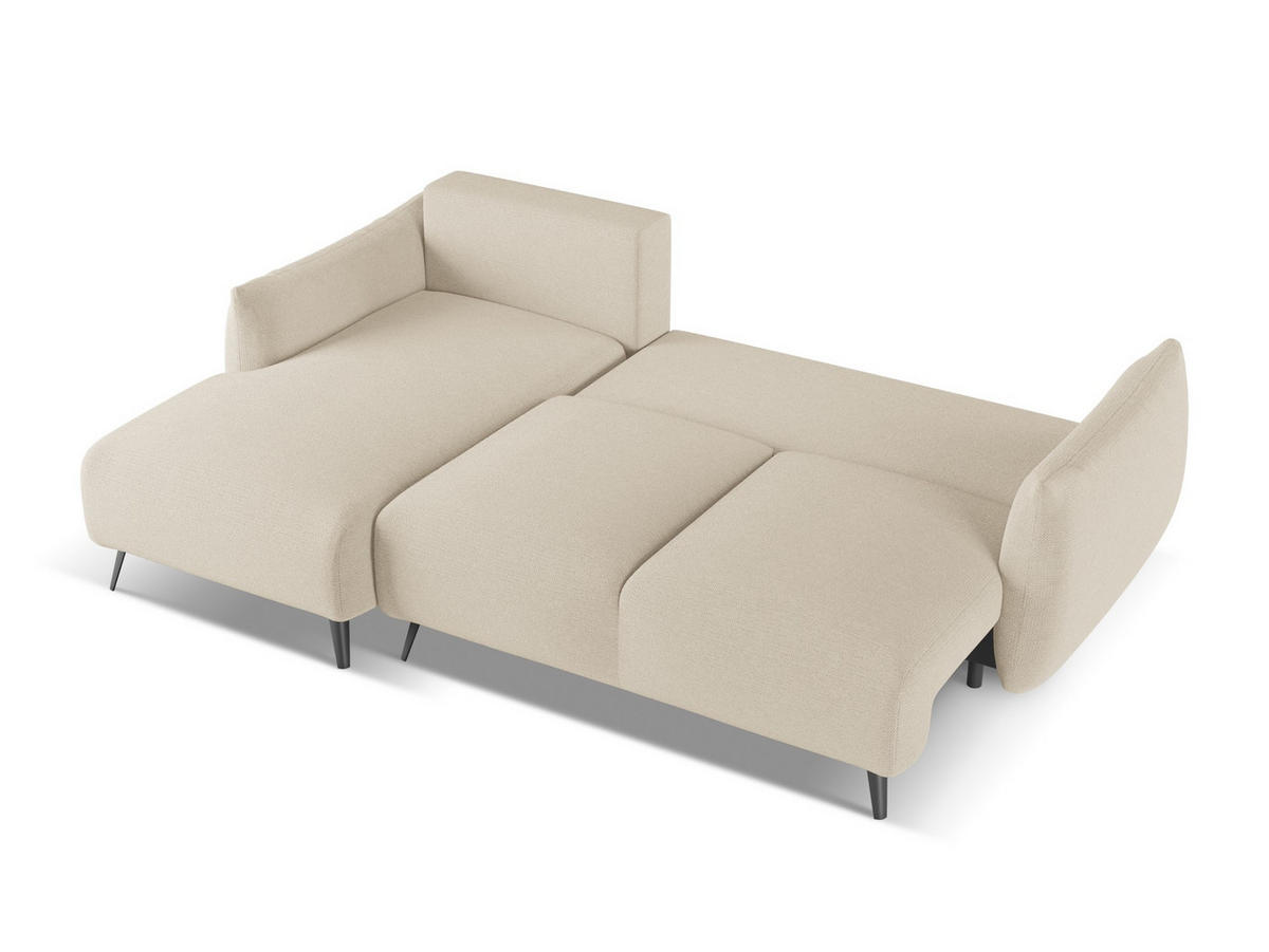 ECKSOFA mit Schlaffunktion Chenille Stoff Beige - Beige/Schwarz, Textil/Metall (162/242cm) - Makamii