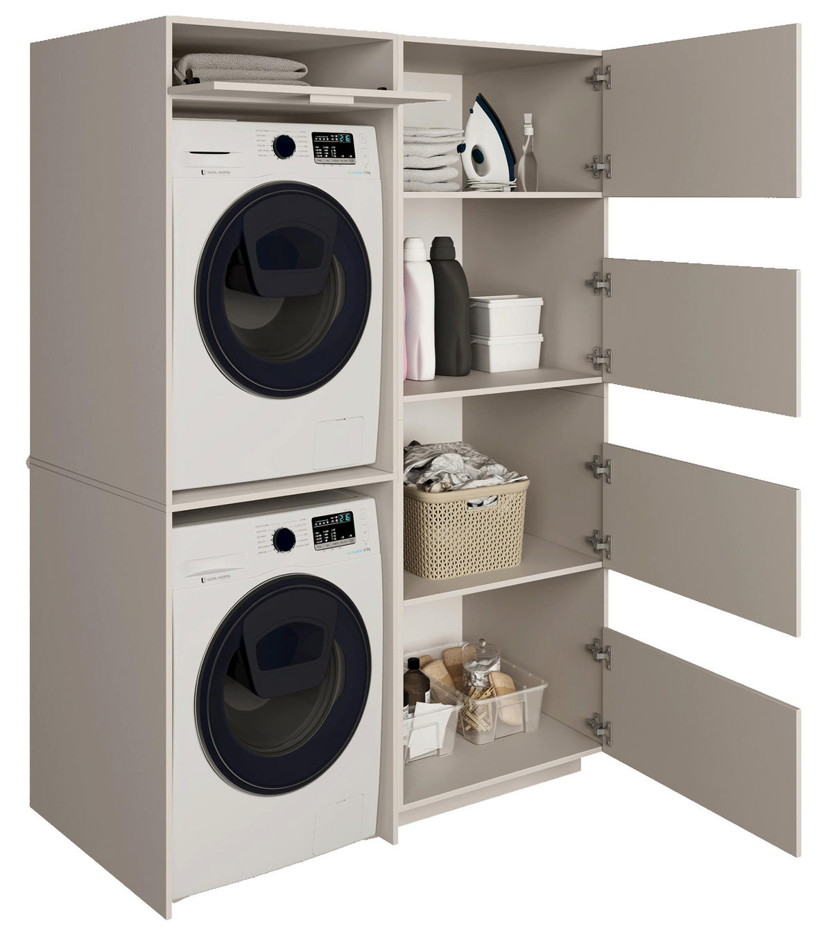 BADEZIMMERMÖBEL-SET Holv Kaschmirgrau 135 cm - Taupe, Holzwerkstoff/Metall (135/200/66cm) - Selsey