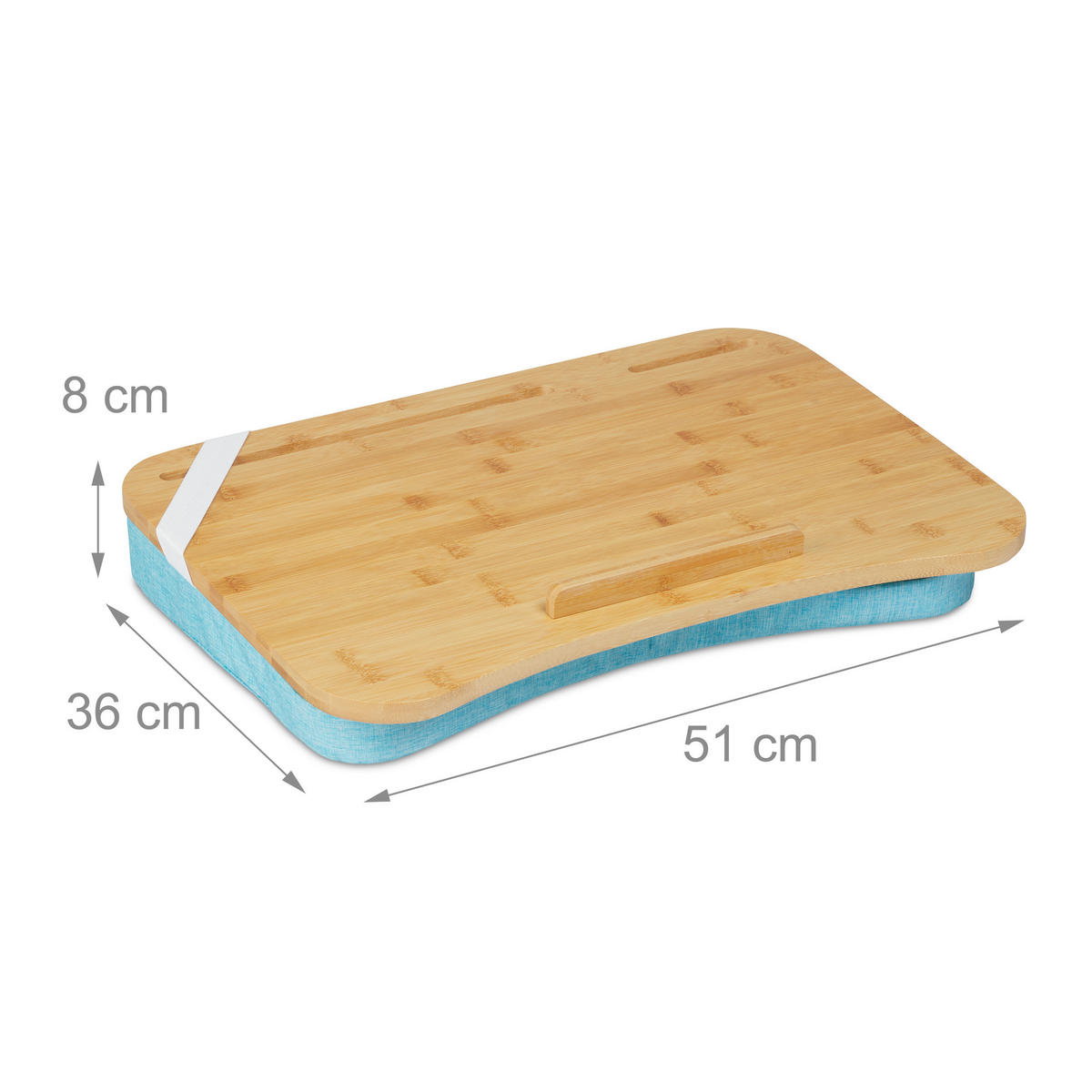 LAPTOPKISSEN Natur Blau Bambus 8x51x36 cm - Multicolor, Holz/Textil (36/51/8cm) - Relaxdays