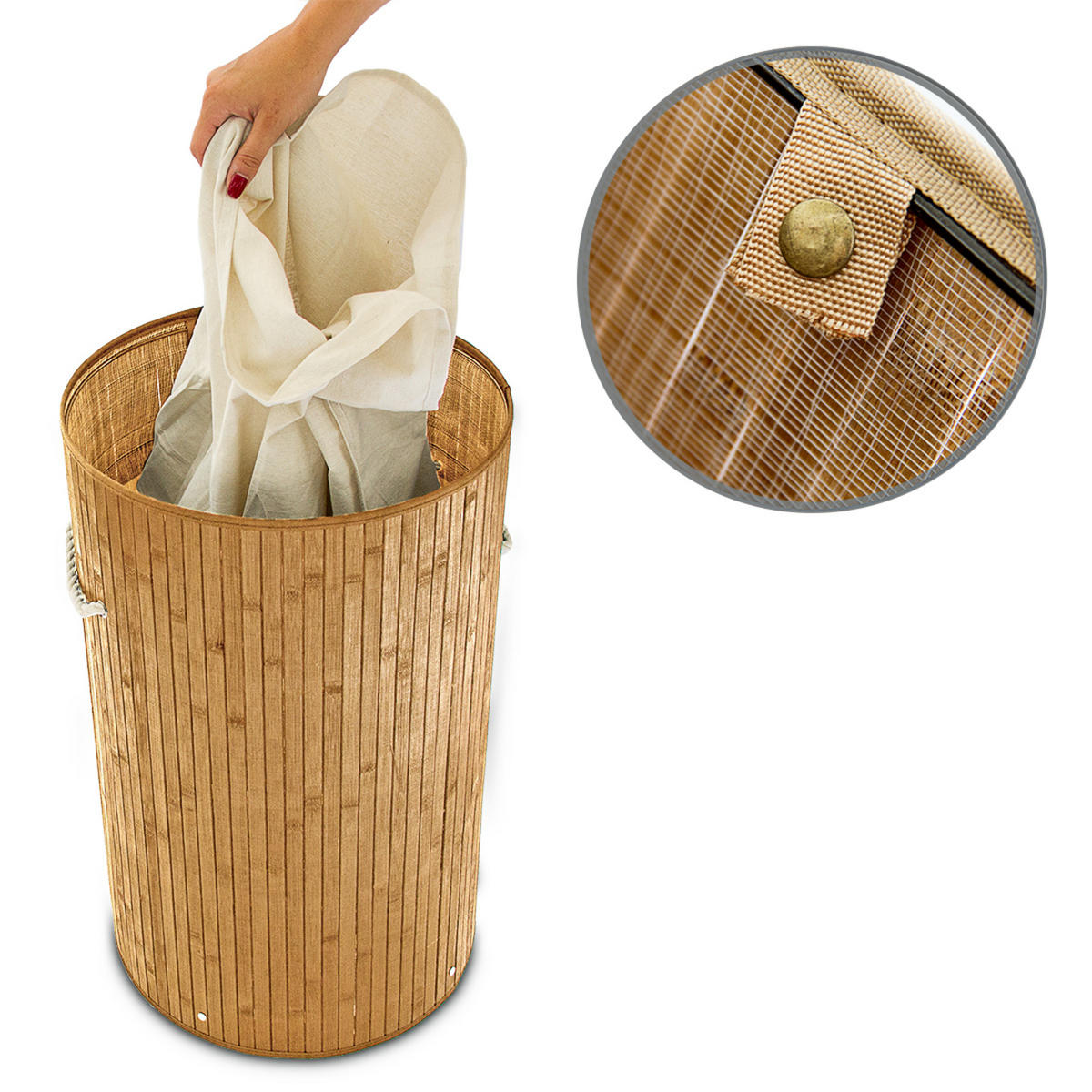 WÄSCHEKORB - Hellbraun, Holz/Textil (41/65/41cm) - Relaxdays