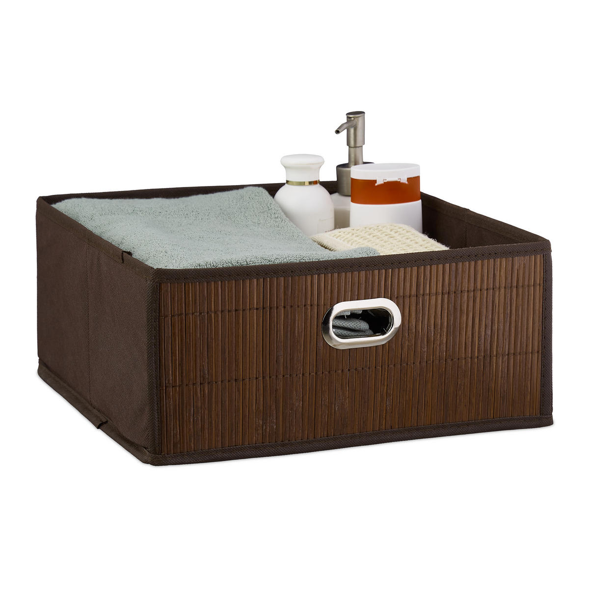 ÚLOŽNÝ koš - tmavě hnědá, dřevo/textil (31/14/31cm) - Relaxdays