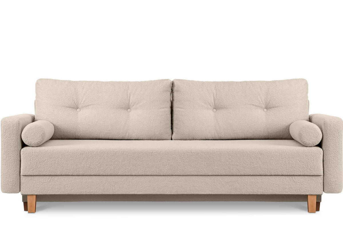 3-SITZER-SCHLAFSOFA ERISO mit weiche Sitzfläche und hohe Rückenlehne, Bouclé-Stoff, Creme - Creme/Braun, Textil (220/80/100cm) - KONSIMO®