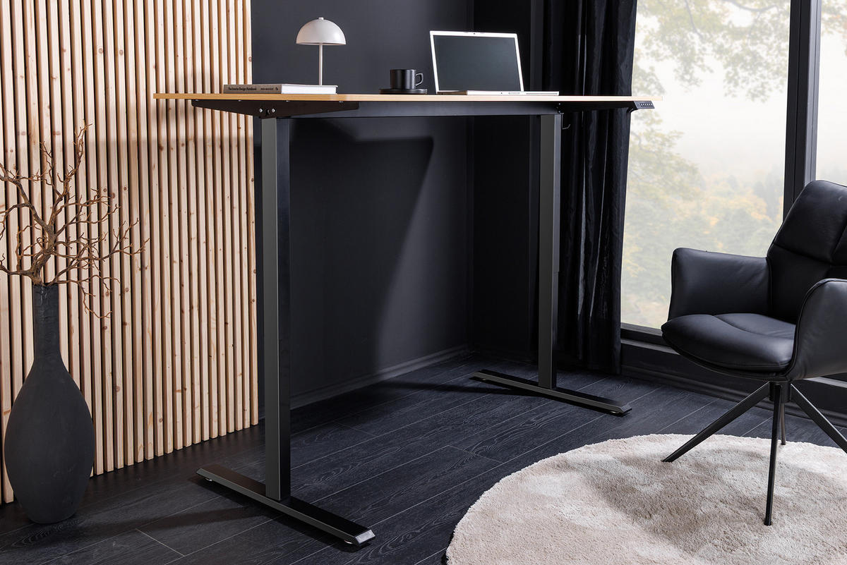 SCHREIBTISCH OAK DESK Schichtholz Natur 140 cm - Schwarz/Naturfarben, Holzwerkstoff/Metall (60/140/72cm) - riess-ambiente