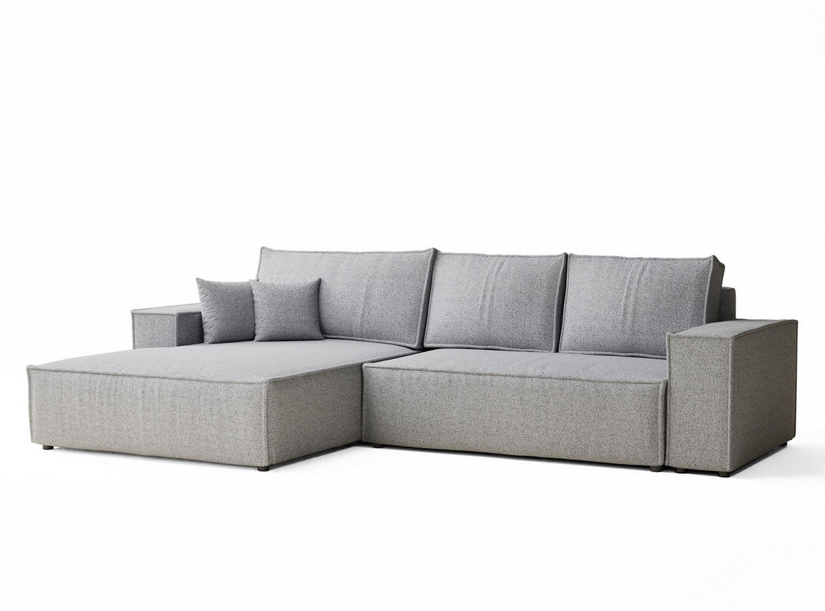 ECKSOFA MIT SCHLAFFUNKTION Maze Hellgrau Webstoff - Hellgrau/Schwarz, Holz/Holzwerkstoff (294/185cm) - Maison de Reve