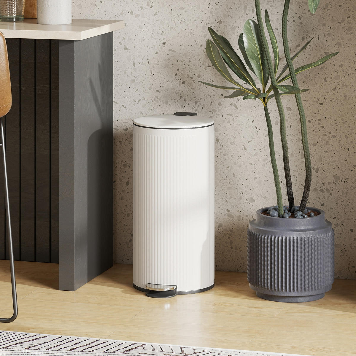 MÜLLEIMER KÜCHE 30L Treteimer mit Pedal, Softclose Deckel, Creme, 36/30/60,5 cm - Creme, Metall (30/60.5/36cm) - Rolipo
