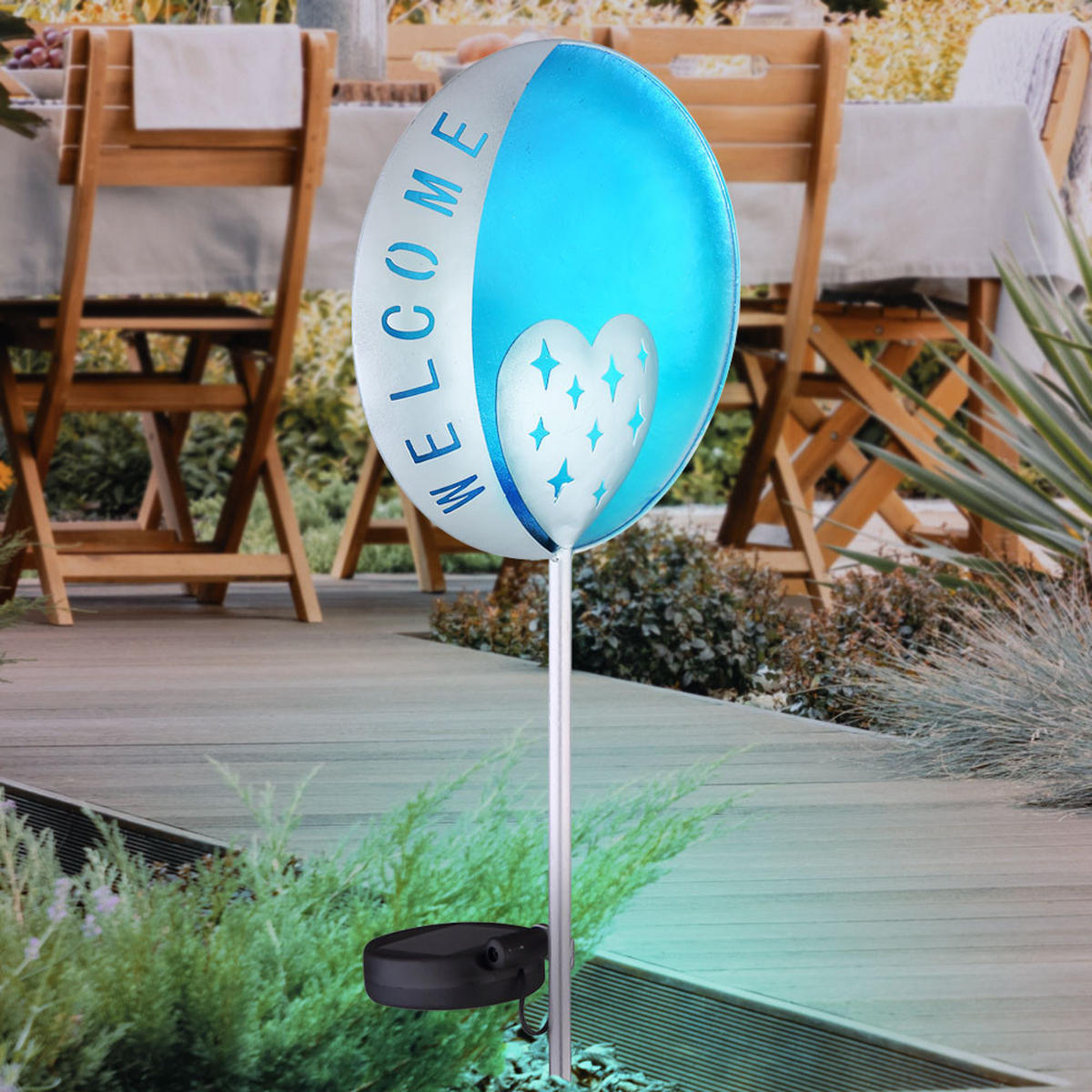 LED AUSSENLEUCHTE Solar Steckleuchte Silber Blau - Silberfarben, Metall (17/17/78.5cm)