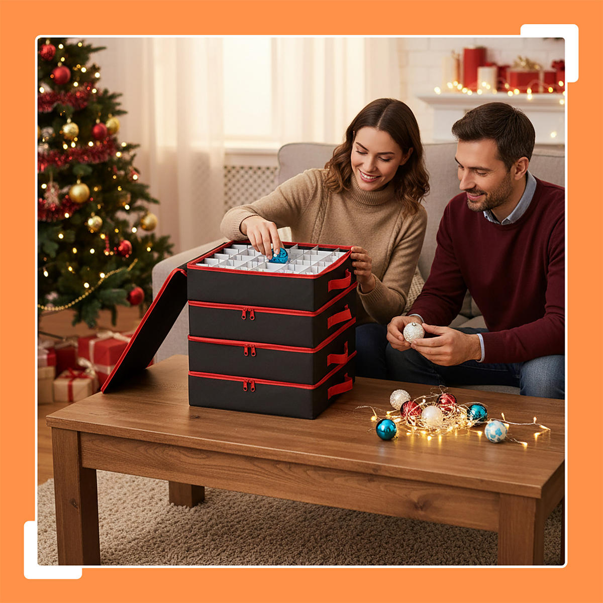 AUFBEWAHRUNGSBOX Grau 4er-Set für Weihnachtskugeln - Grau, Wellpappe/Kunststoff (32.5/36/32.5cm) - Relaxdays