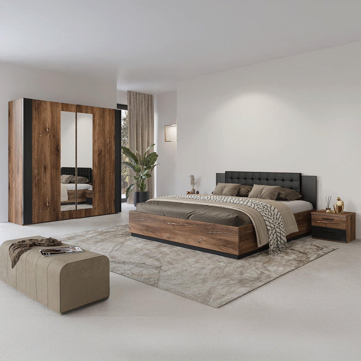 BOXSPRING POSTELJA 180/200 Alec Les in črna barva - črna, leseni material (180/200cm) - Petits-meubles
