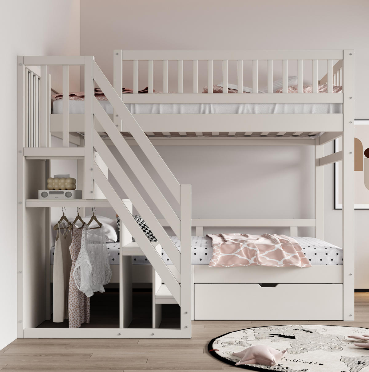 ETAGENBETT 90/200 cm aus Kiefernholz mit Treppe und Stauraum Weiß - Weiß, Holz (90/200cm) - Modenvie