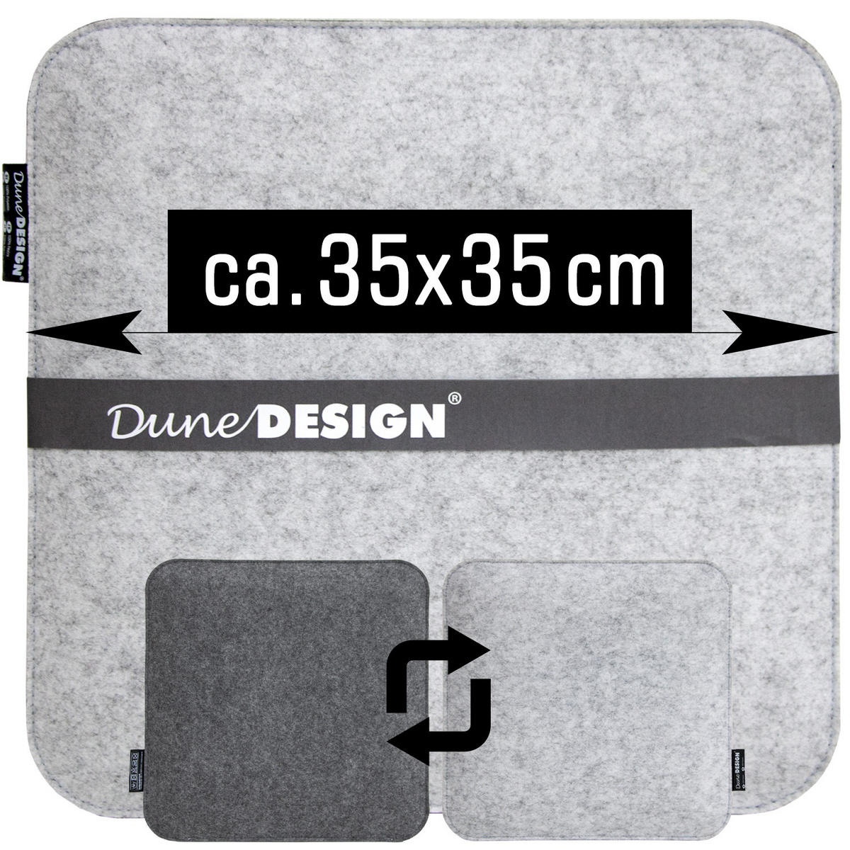 FILZ-SITZKISSEN zum Wenden, 2er Set 35/35/3 cm, Grau - Grau, Kunststoff (35/35/3cm) - Dunedesign