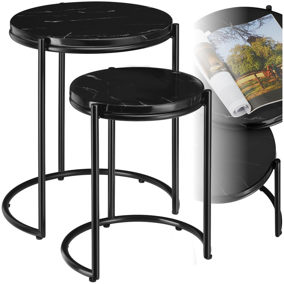 BEISTELLTISCH Ellsa,ineinander schiebbar,schwarz/schwarz - Schwarz, Stein (43/43/50.5cm) - tectake